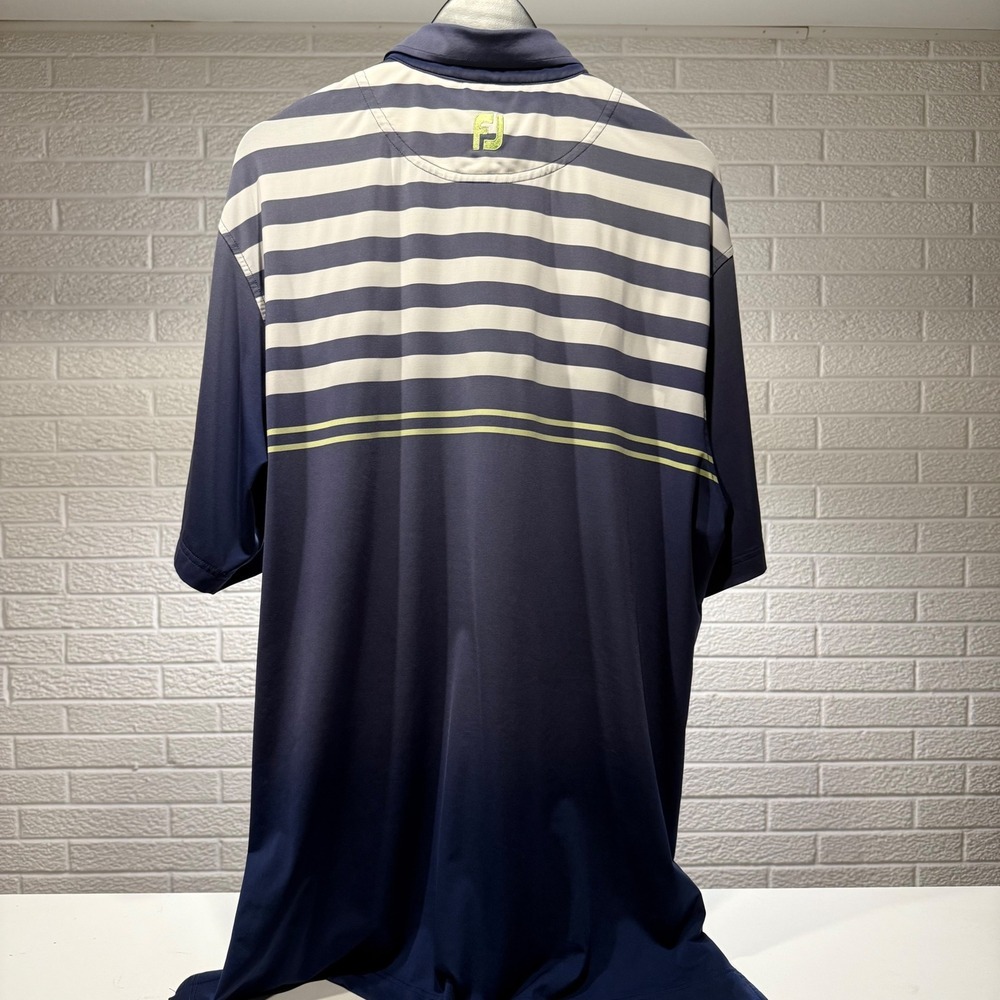 FootJoy FJ Golf Polo Shirt Mens XL Blue White Stripe Short‎ Sleeve Performance - Picture 3 of 5